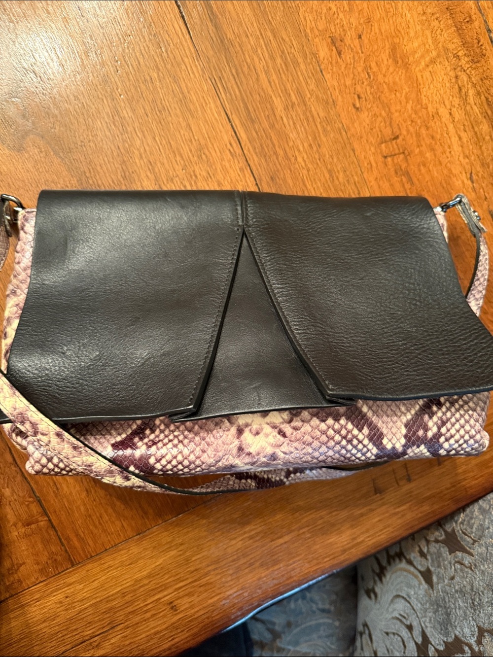 Gianni Chiarini Black leather Flap Crossbody with Snake-Print Body
